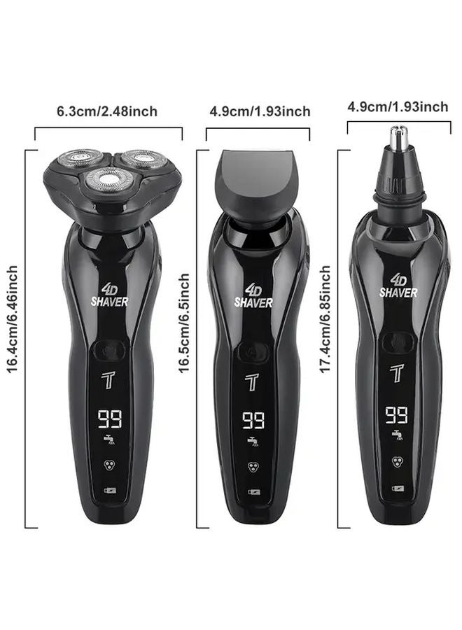 Black Mens Rotary 3 Blade USB Electric Shaver With Digital Display And Nose Trimmer - Image 4